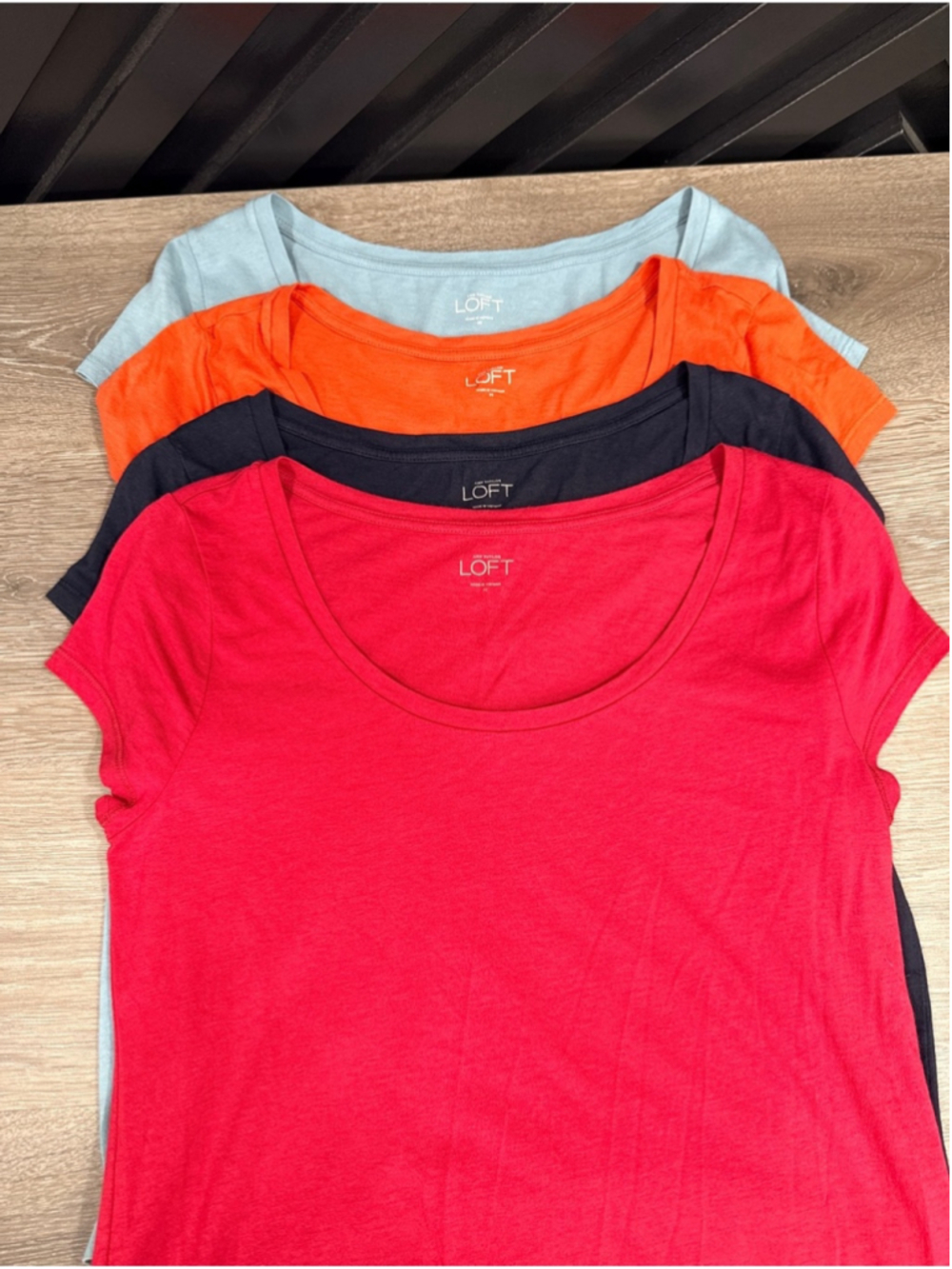 LOFT Women's Short-Sleeve Scoop Neck Tee Coral, Navy, Orange, Light Blue Size M